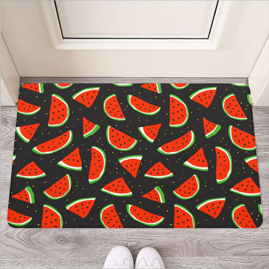 Black Cute Watermelon Pattern Print Rubber Doormat