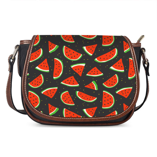 Black Cute Watermelon Pattern Print Saddle Bag