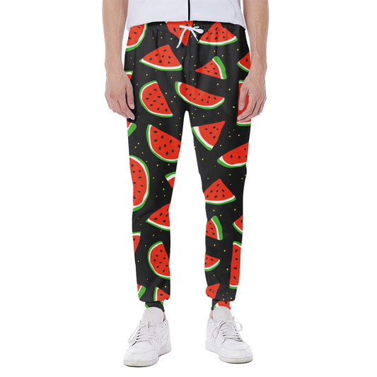 Black Cute Watermelon Pattern Print Scuba Joggers