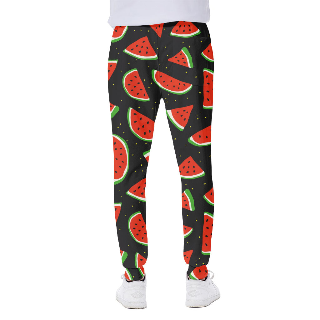 Black Cute Watermelon Pattern Print Scuba Joggers