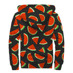 Black Cute Watermelon Pattern Print Sherpa Lined Zip Up Hoodie