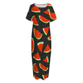 Black Cute Watermelon Pattern Print Short Sleeve Long Nightdress