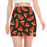 Black Cute Watermelon Pattern Print Side Slit Mini Skirt