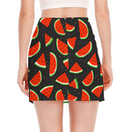 Black Cute Watermelon Pattern Print Side Slit Mini Skirt