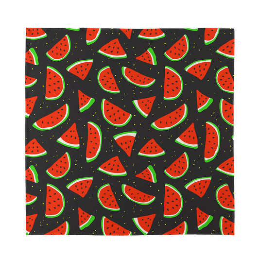 Black Cute Watermelon Pattern Print Silk Bandana