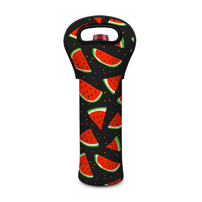 Black Cute Watermelon Pattern Print Single Neoprene Wine Tote