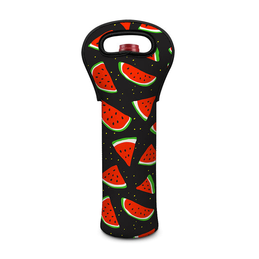 Black Cute Watermelon Pattern Print Single Neoprene Wine Tote