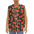 Black Cute Watermelon Pattern Print Sleeveless Baseball Jersey
