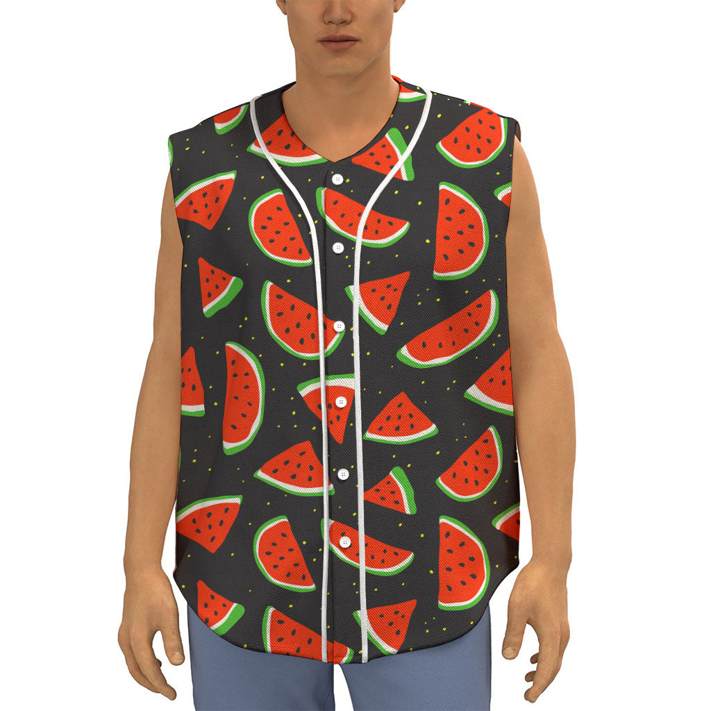 Black Cute Watermelon Pattern Print Sleeveless Baseball Jersey