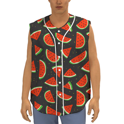 Black Cute Watermelon Pattern Print Sleeveless Baseball Jersey