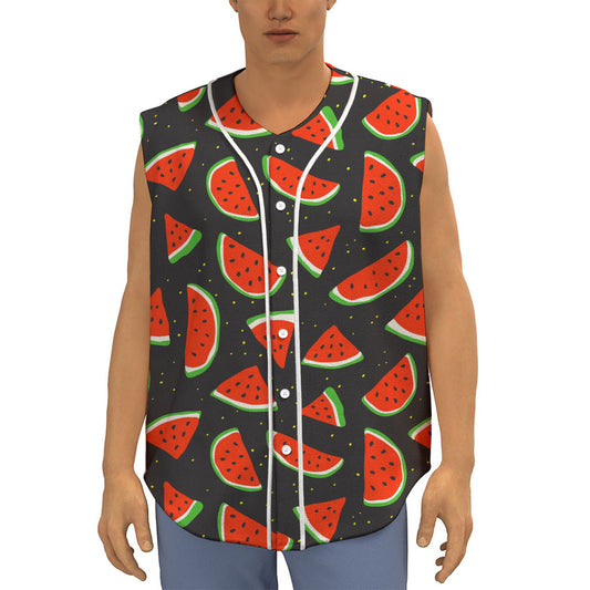 Black Cute Watermelon Pattern Print Sleeveless Baseball Jersey