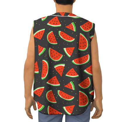 Black Cute Watermelon Pattern Print Sleeveless Baseball Jersey