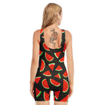 Black Cute Watermelon Pattern Print Sleeveless One Piece Swimsuit
