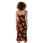 Black Cute Watermelon Pattern Print Slim Fit Midi Cami Dress