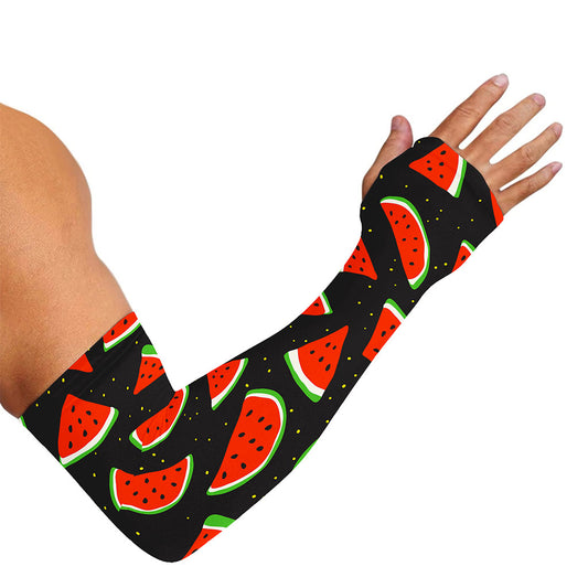 Black Cute Watermelon Pattern Print Sun Protection Arm Sleeves