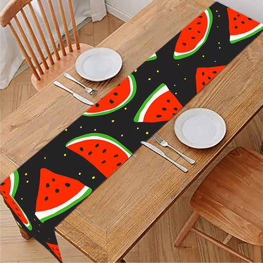 Black Cute Watermelon Pattern Print Table Runner