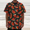 Black Cute Watermelon Pattern Print Textured Short Sleeve Shirt