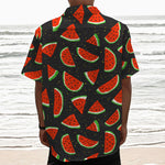 Black Cute Watermelon Pattern Print Textured Short Sleeve Shirt