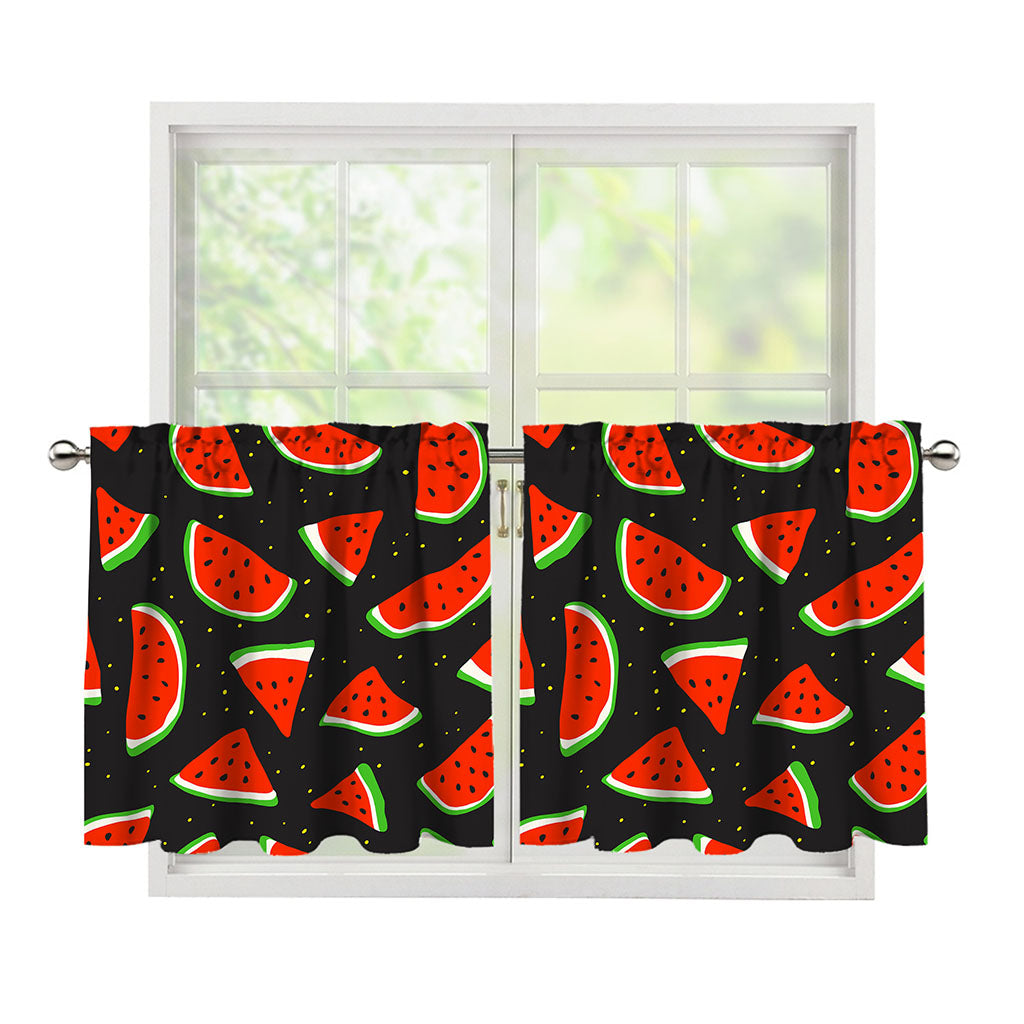 Black Cute Watermelon Pattern Print Tier Curtains