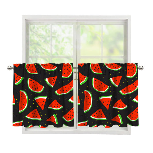 Black Cute Watermelon Pattern Print Tier Curtains