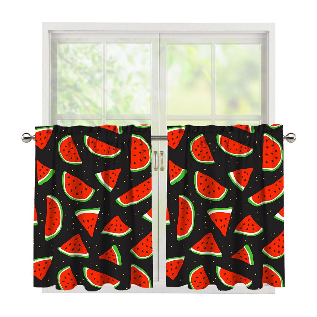 Black Cute Watermelon Pattern Print Tier Curtains