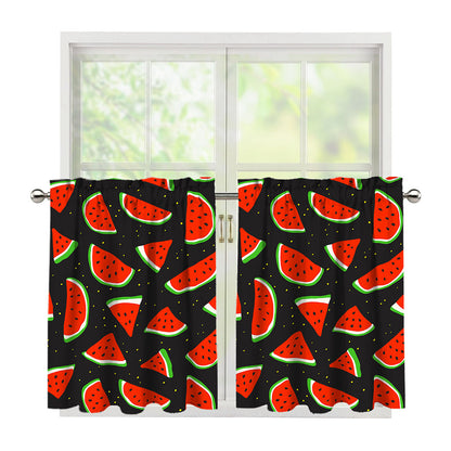 Black Cute Watermelon Pattern Print Tier Curtains