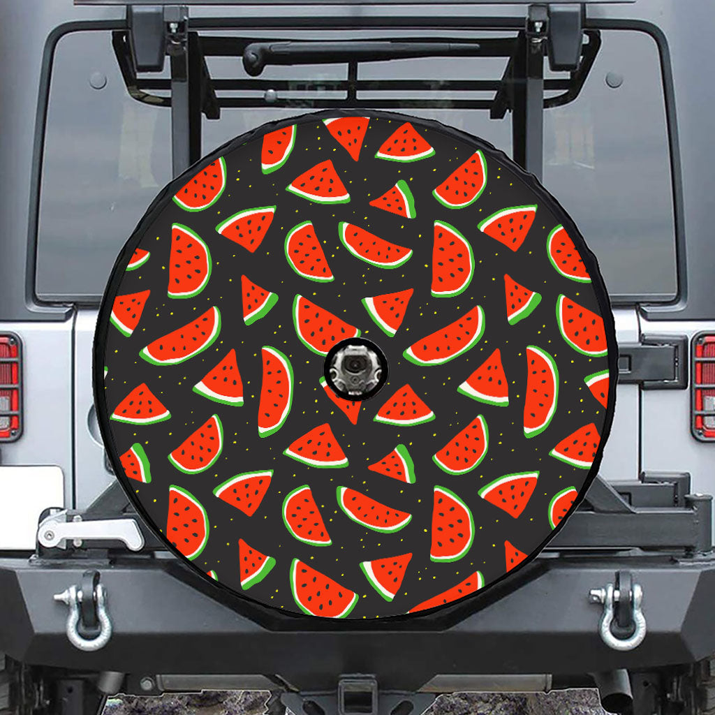 Black Cute Watermelon Pattern Print Tire Cover With Camera Hole