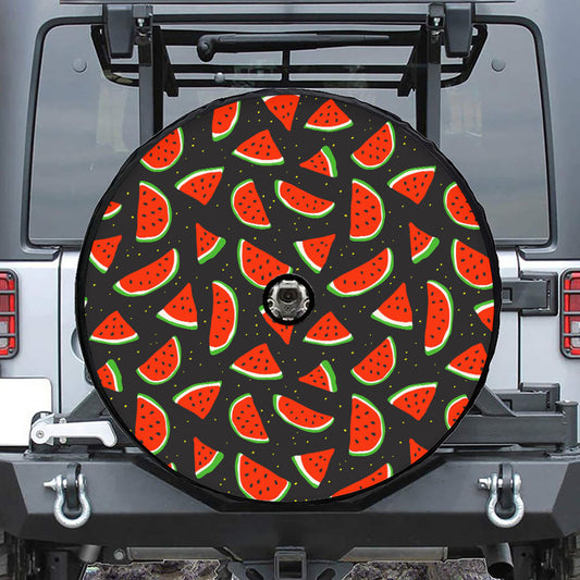 Black Cute Watermelon Pattern Print Tire Cover With Camera Hole