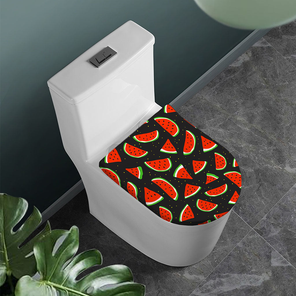 Black Cute Watermelon Pattern Print Toilet Lid Cover