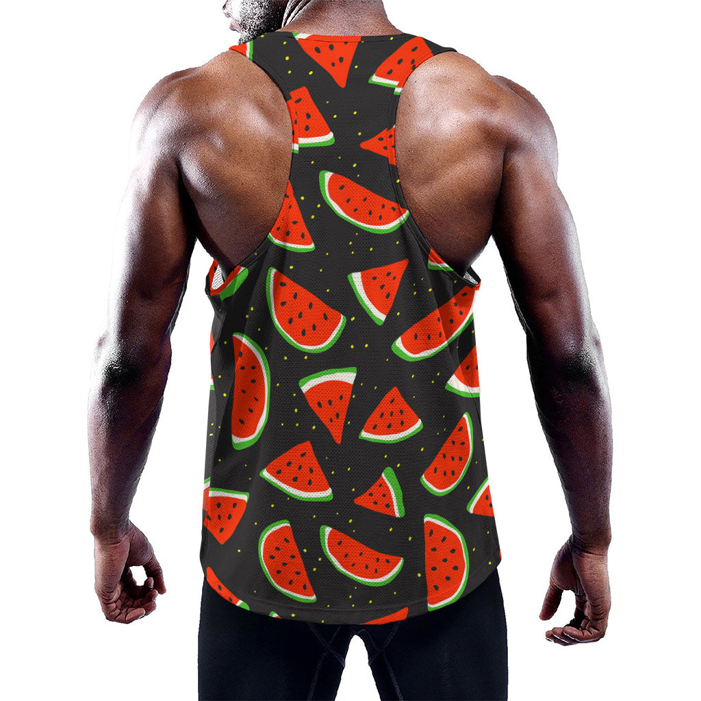 Black Cute Watermelon Pattern Print Training Tank Top