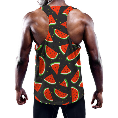 Black Cute Watermelon Pattern Print Training Tank Top
