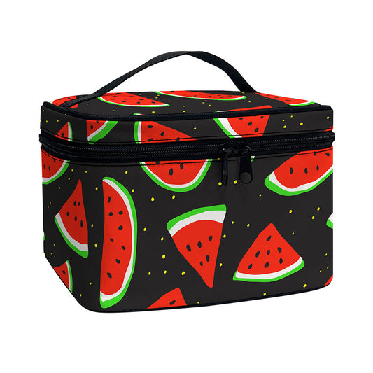 Black Cute Watermelon Pattern Print Travel Makeup Bag