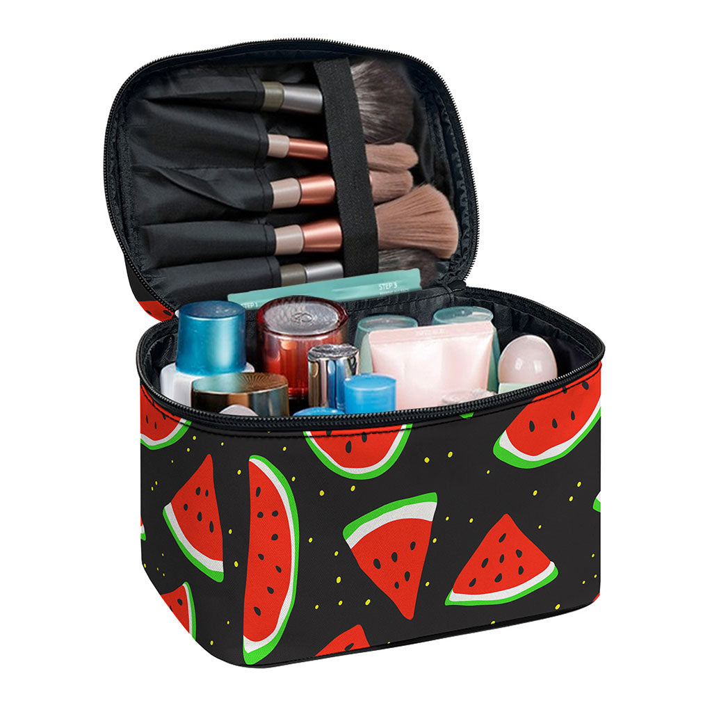 Black Cute Watermelon Pattern Print Travel Makeup Bag