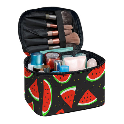 Black Cute Watermelon Pattern Print Travel Makeup Bag