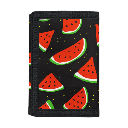 Black Cute Watermelon Pattern Print Trifold Wallet