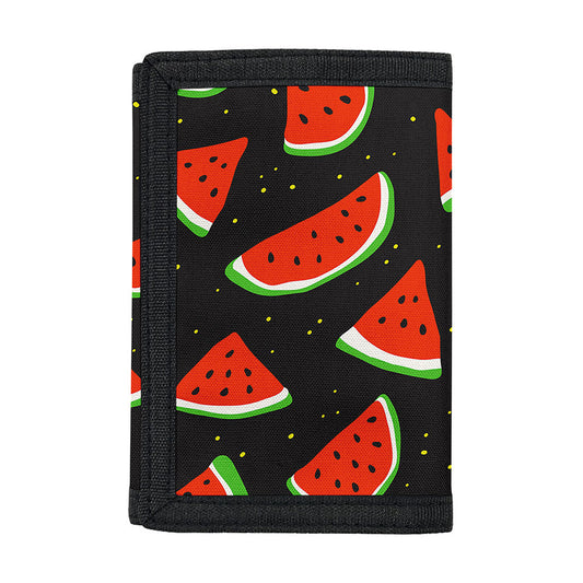 Black Cute Watermelon Pattern Print Trifold Wallet