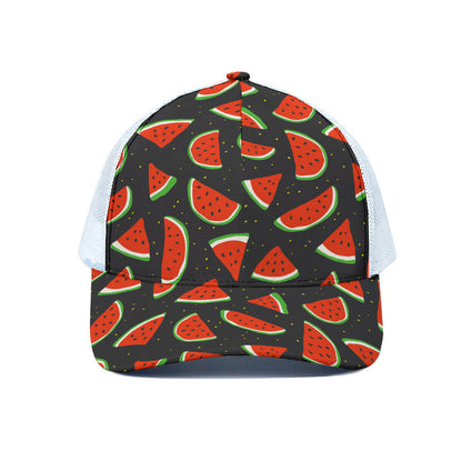 Black Cute Watermelon Pattern Print White Mesh Trucker Cap
