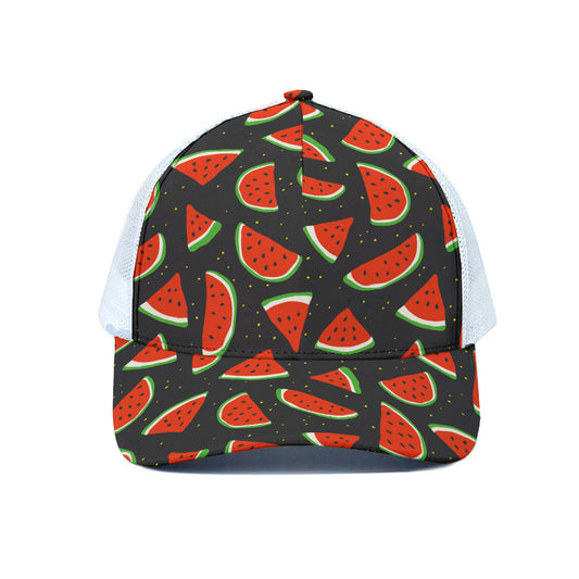 Black Cute Watermelon Pattern Print White Mesh Trucker Cap