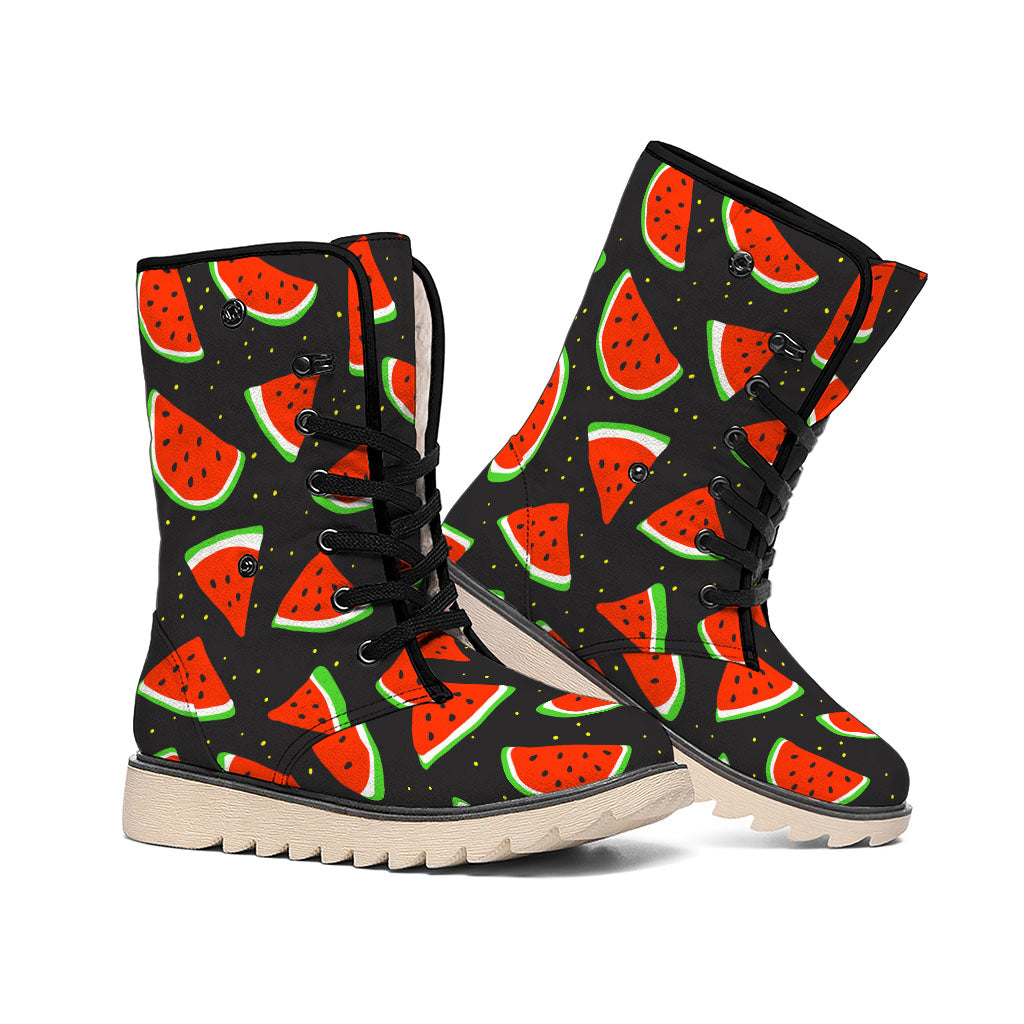 Black Cute Watermelon Pattern Print Winter Boots