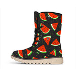 Black Cute Watermelon Pattern Print Winter Boots