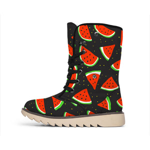 Black Cute Watermelon Pattern Print Winter Boots