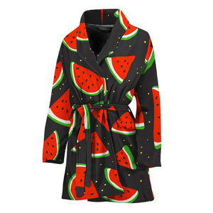 Black Cute Watermelon Pattern Print Women's Bathrobe