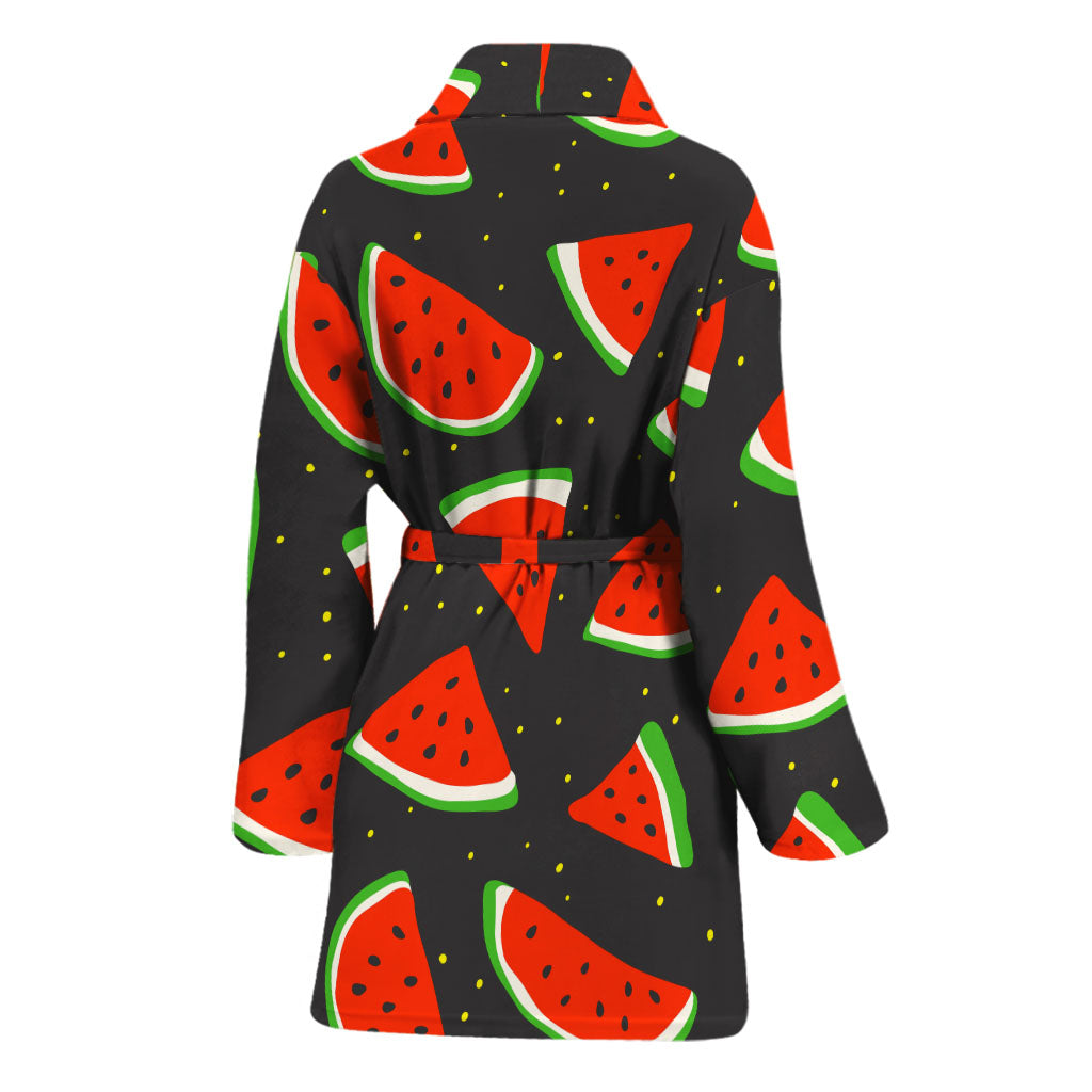 Black Cute Watermelon Pattern Print Women's Bathrobe