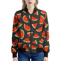Black Cute Watermelon Pattern Print Women's Bomber Jacket