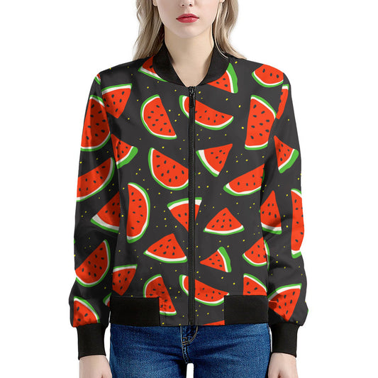 Black Cute Watermelon Pattern Print Women's Bomber Jacket
