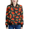 Black Cute Watermelon Pattern Print Women's Bomber Jacket