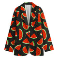 Black Cute Watermelon Pattern Print Women's Cotton Blazer