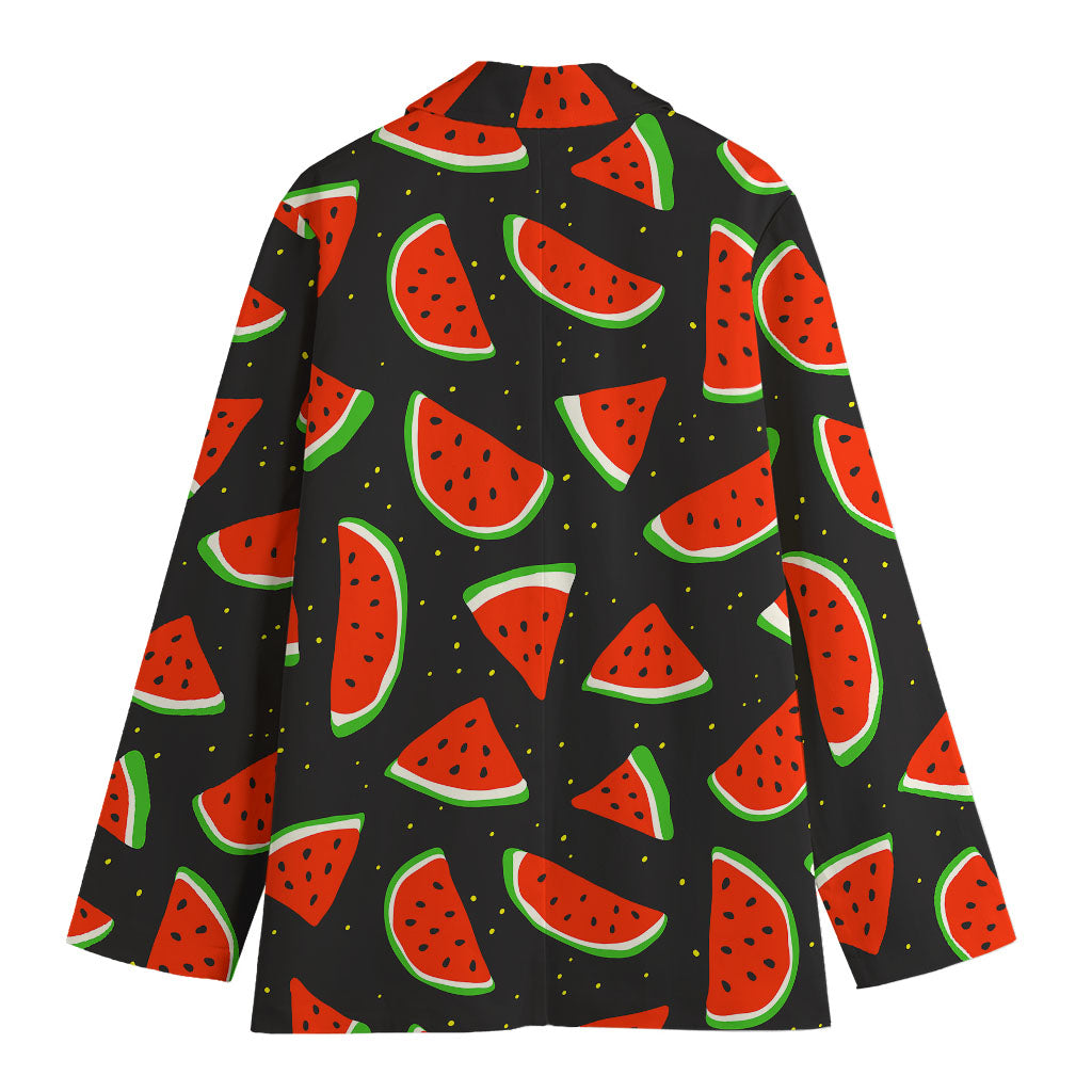 Black Cute Watermelon Pattern Print Women's Cotton Blazer