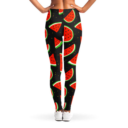 Black Cute Watermelon Pattern Print Women's Leggings