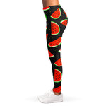 Black Cute Watermelon Pattern Print Women's Leggings